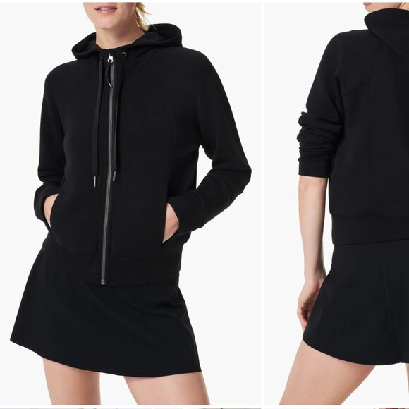 Spanx AirEssentials Full Zip Hoodie Hooded Jacket Modal Stretch Black Size Large - Picture 10 of 11